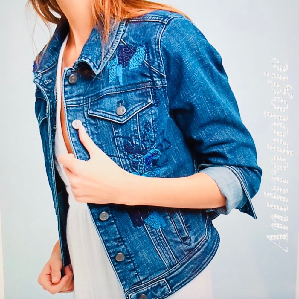 Anthro Pilcro Sequined Denim Jacket Size XL - Picture 1 of 8